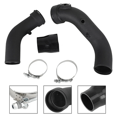 BMW, F-Series, N55, charge pipe, aluminum, boost pipe, CNC machined, high flow, performance upgrade, throttle response, turbo piping, meth bung, 3 inch piping, MAP sensor flange, 335i, M135i, M235i, 435i, intercooler piping, tuning support, FTP motorsport